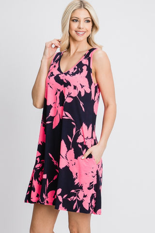 Heimish Full Size Floral V-Neck Tank Dress with Pockets Trendsi