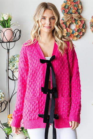 First Love Tie Closure Open Knit Cardigan Trendsi