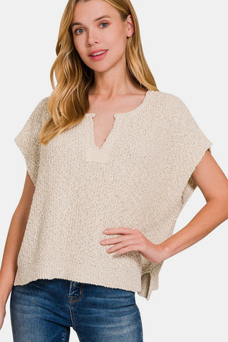 Zenana Short Sleeve Side Slit Sweater Trendsi