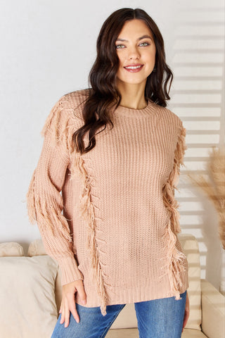 And The Why Tassel Detail Long Sleeve Sweater Trendsi