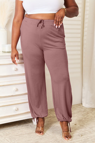 Basic Bae Full Size Soft Rayon Drawstring Waist Pants with Pockets Trendsi