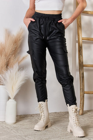 Color 5 Faux Leather Cargo Pants Trendsi