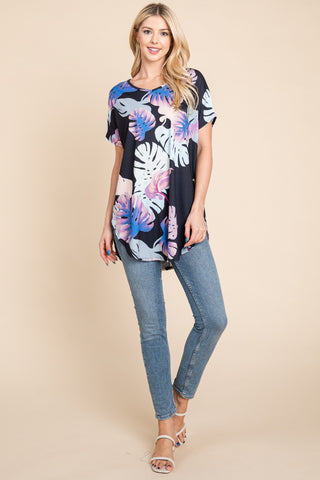 BOMBOM Printed Round Neck Short Sleeve T-Shirt Trendsi