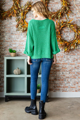 Veveret Notched Long Sleeve Sweater Trendsi