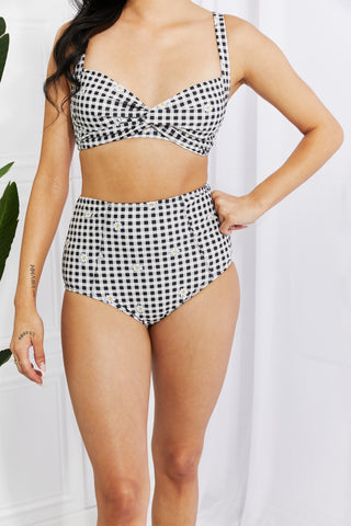 Marina West Swim Take A Dip Twist High-Rise Bikini in Black Trendsi