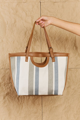 Fame Striped In The Sun Faux Leather Trim Tote Bag Trendsi