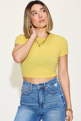 Basic Bae Full Size Ribbed Round Neck Short Sleeve T-Shirt Trendsi