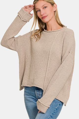 Zenana Asymmetric Hem Drop Shoulder Sweater Trendsi