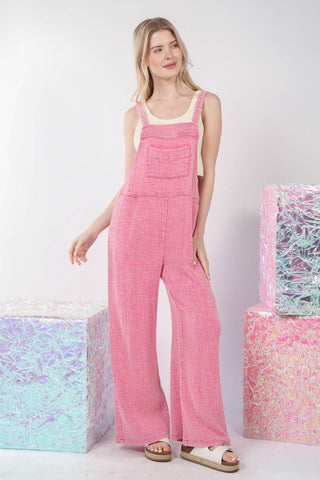 VERY J Texture Washed Wide Leg Overalls Trendsi