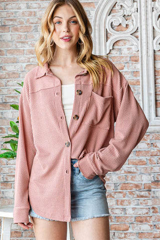 Reborn J Button Up Long Sleeve Shacket Trendsi