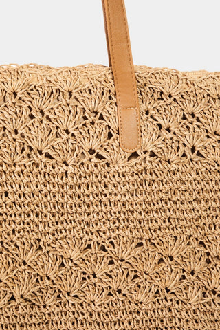 Fame Straw Braided Tote Bag Trendsi