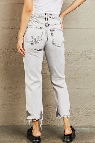 BAYEAS Acid Wash Accent Cropped Mom Jeans Trendsi