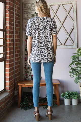 Heimish Leopard Round Neck Petal Sleeve T-Shirt Trendsi