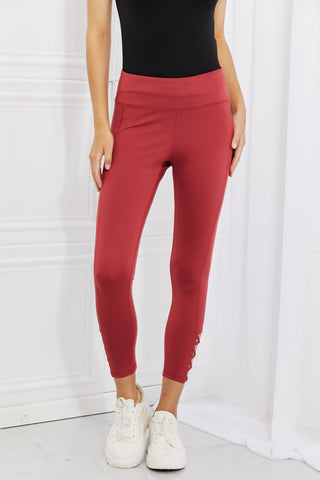 Yelete Ready For Action Full Size Ankle Cutout Active Leggings in Brick Red Trendsi