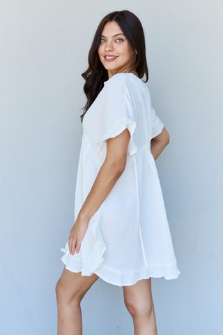 Ninexis Out Of Time Full Size Ruffle Hem Dress with Drawstring Waistband in White Trendsi