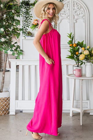 Veveret Pocketed Spaghetti Strap Wide Leg Jumpsuit Trendsi