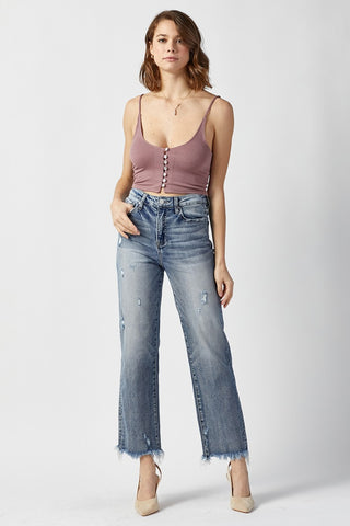 RISEN High Waist Raw Hem Straight Jeans Trendsi