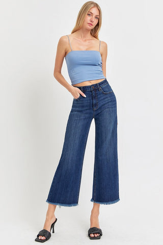 RISEN Full Size Raw Hem Cropped Wide Leg Jeans Trendsi