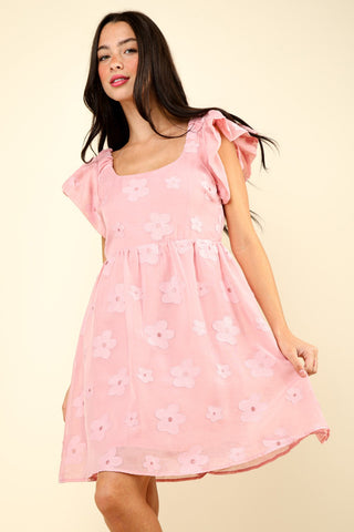 VERY J Flower Embroidered Organza Mini Dress Trendsi