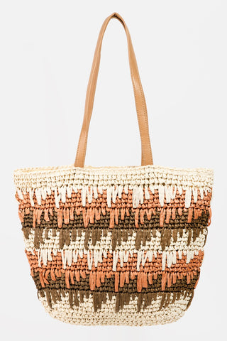 Fame Straw Braided Striped Tote Bag Trendsi