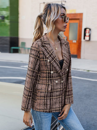 Full Size Plaid Lapel Collar Blazer Trendsi