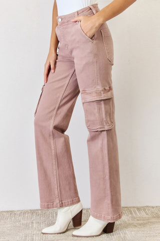 RISEN Full Size High Rise Cargo Wide Leg Jeans Trendsi