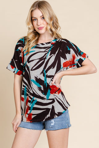 BOMBOM Printed Round Neck Short Sleeve T-Shirt Trendsi