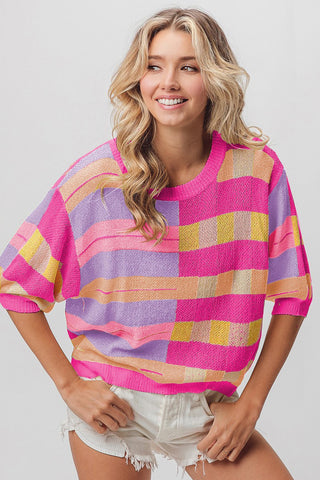 BiBi Multi Color Striped Round Neck Knit Top Trendsi