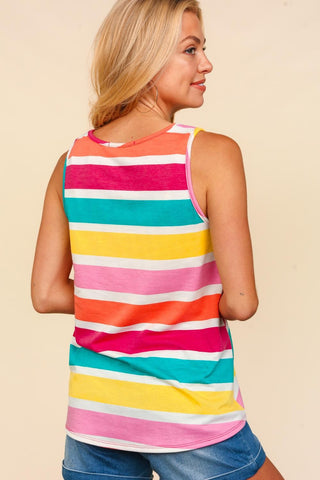 Haptics Round Neck Striped Knit Tank Trendsi