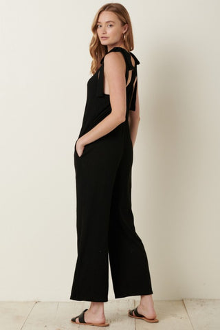 Mittoshop Rib Knit V-Neck Cross Back Jumpsuit Trendsi