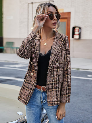 Full Size Plaid Lapel Collar Blazer Trendsi