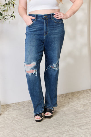 Judy Blue Full Size High Waist 90's Distressed Straight Jeans Trendsi