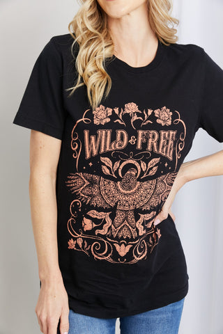 mineB Full Size WILD FREE Graphic Round Neck Tee Trendsi