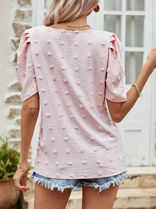 Swiss Dot Short Puff Sleeve Top Trendsi