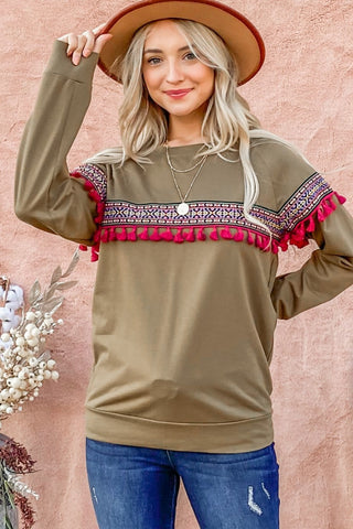 And The Why Ethnic Ribbon Tassel Trim Top Trendsi