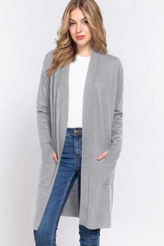 ACTIVE BASIC Open Front Rib Trim Long Sleeve Knit Cardigan Trendsi