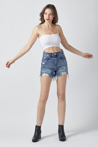 RISEN High Rise Distressed Denim Shorts Trendsi