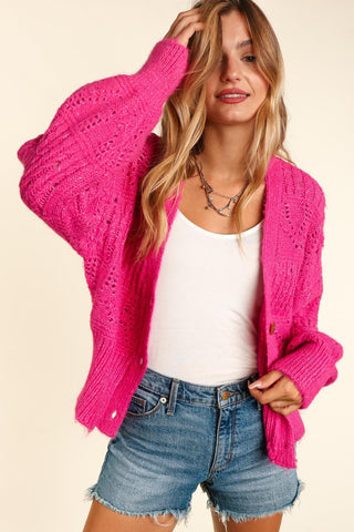 Haptics Full Size Button Down Crop Long Sleeve Cardigan Trendsi