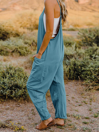 Double Take Full Size V-Neck Sleeveless Jumpsuit with Pockets Trendsi