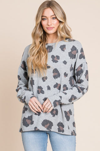 BOMBOM Leopard Drop Shoulder T-Shirt Trendsi