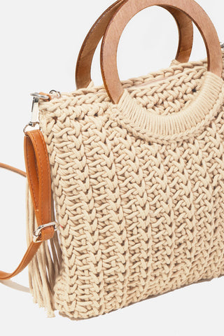 Fame Crochet Knit Convertible Tote Bag with Tassel Trendsi