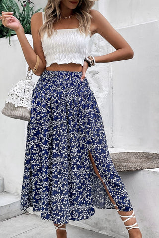 Perfee Ditsy Floral Slit High Waist Skirt Trendsi