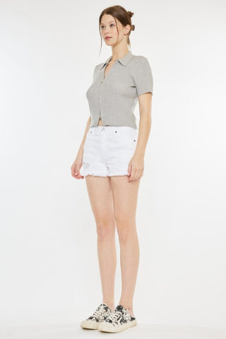 Kancan Raw Hem Distressed Denim Shorts Trendsi