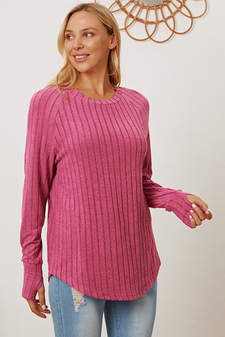 Basic Bae Full Size Ribbed Thumbhole Sleeve T-Shirt Trendsi