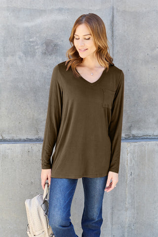 Basic Bae Full Size V-Neck Long Sleeve Top Trendsi