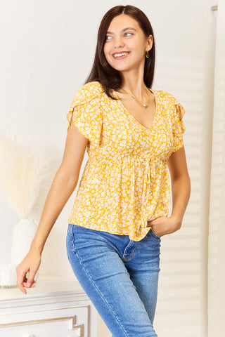 Floral Petal Sleeve Babydoll Top Trendsi