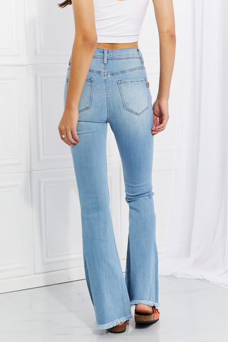 Vibrant MIU Full Size Jess Button Flare Jeans Trendsi