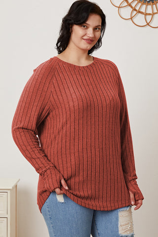 Basic Bae Full Size Ribbed Thumbhole Sleeve T-Shirt Trendsi