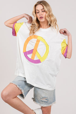 SAGE + FIG Color Block Peace Applique T-Shirt Trendsi