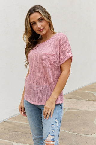 e.Luna Full Size Chunky Knit Short Sleeve Top in Mauve Trendsi